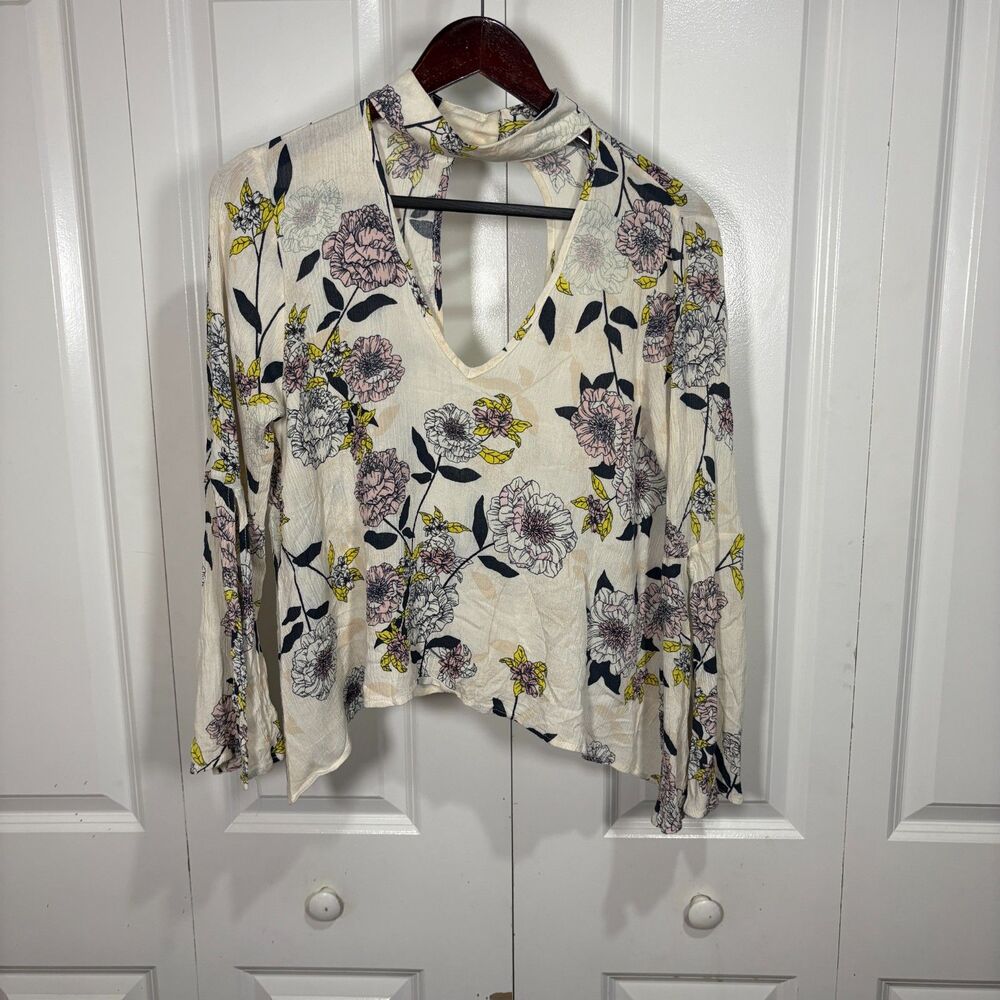 Audrey 3+1 Choker Top Blouse Womens S Floral Boho Cottagecore Bell Sleeve